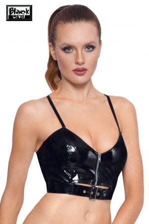 Top in vinile con zip e fibbia.