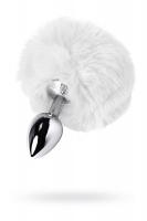 Plug in metallo argentato con peluche bianco.