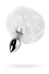 Plug in metallo argentato con peluche bianco.