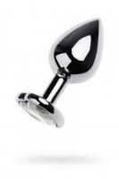 Plug in metallo argentato con gemma trasparente.