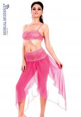 Completo top e gonna rosa in chiffon con pizzo.