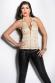 Top beige con zip e borchie dorate.
