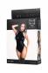 Eileen - Body nero con borchie e stringature laterali.