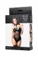 Sherrie - Body wetlook con inserto in tulle e collare.
