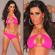 Costume da bagno fucsia con catena dorata.