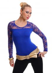 Shirt con maniche in pizzo. Blu