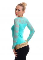 Shirt con maniche in pizzo. Menta