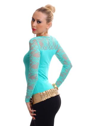 Shirt con maniche in pizzo. Menta