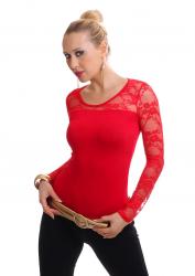 Shirt con maniche in pizzo. Rosso