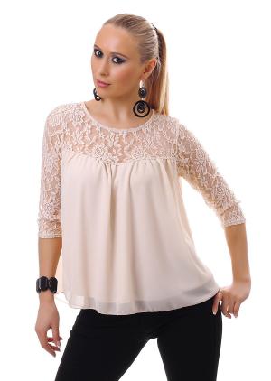 Blusa con inserti in pizzo. Beige