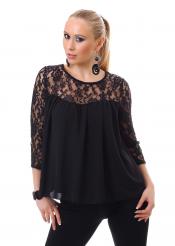 Blusa con inserti in pizzo. Nero