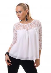 Blusa con inserti in pizzo. Bianco
