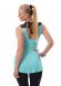 Blusa smanicata con ricamo anteriore. Celeste/nero