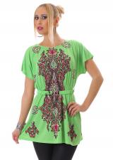 Blusa con motivi fantasia + cintura. Verde