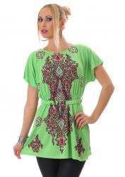 Blusa con motivi fantasia + cintura. Verde