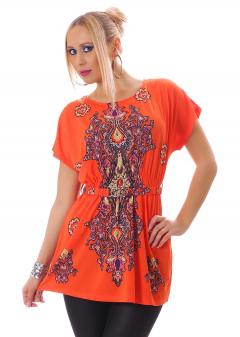 Blouse with fancy motives + belt. Orange