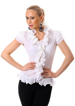 Camicetta con arricciature e volants. Bianco