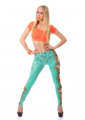 Leggings con stampa floreale. Verde acqua.