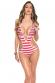 Monokini a righe con pietre. Bianco/rosso.