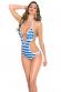 Monokini a righe con pietre. Bianco/blu.