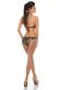 Monokini pitonato con catene dorate.