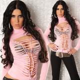 turtleneck Shirt with dirty Cracks on front. Pink.