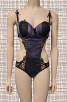 Body in satin e pizzo. Blu-nero