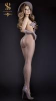 Collant velato c/riga e ramage. Grigio/argento. Art. 558