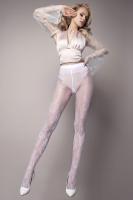Collant bianco velato con ricami floreali. Art. 582