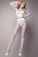 Collant bianco velato con ricami floreali. Art. 582