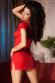 Chemise in tulle e pizzo con ciondolo. Rosso