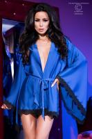 Vestaglia in satin e pizzo. Blu.