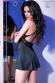 Chemise in satin e pizzo con fiocco e pendente. Nero