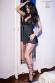 Chemise in satin e pizzo con fiocco e pendente. Nero