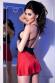Chemise in satin e pizzo con fiocco e pendente. Rosso
