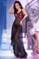 Abito da camera in tulle nero con ricami rossi in pizzo.