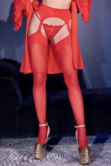 Collant velati in Lycra effetto reggicalze. Colore rosso.