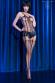 Bodystocking a rete con pantaloncini in tessuto semilucido.
