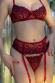 Set intimo 4 pezzi rosso/nero con calze.