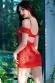 Chemise in pizzo e tulle con pendente in strass. Rosso