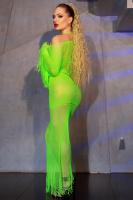 Set 3 pezzi in rete e maglina con frange. Verde neon