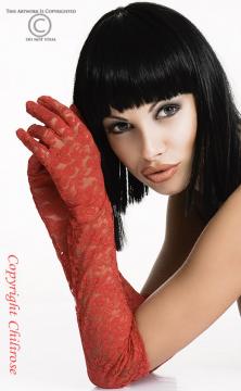 Guanti lunghi in pizzo rosso GLORIA.