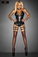Body lucido con girocollo e catenelle argentate.