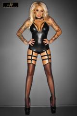 Body lucido con girocollo e catenelle argentate.