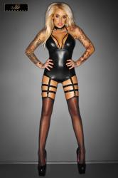 Body lucido con girocollo e catenelle argentate.