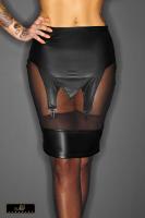 Gonna lucida con inserto in tulle e reggicalze.
