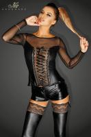 Top a maniche lunghe in tulle e tessuto semi lucido.