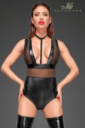 Body in tessuto nero opaco con inserti in tulle.