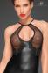 Mini abito nero con coppe in tulle e ricami in pizzo.