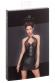 Mini abito nero con coppe in tulle e ricami in pizzo.